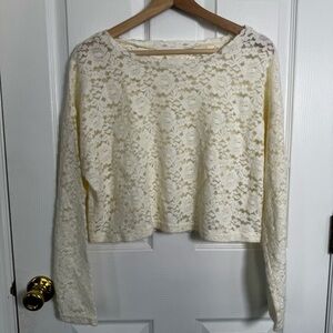 Natural Life Floral Lace Top Ivory Boho Stretch Long Sleeve Size Medium